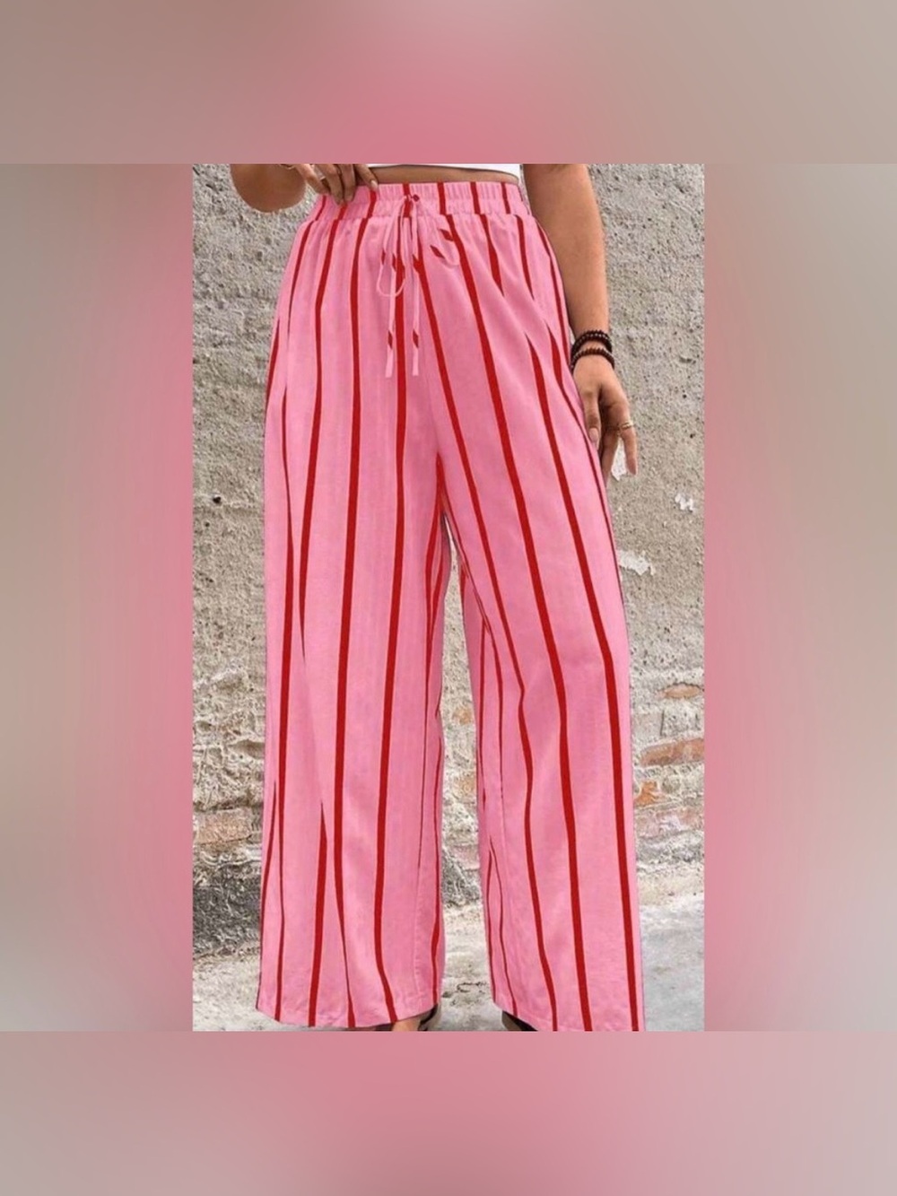 Taffy Pink Striped casual pants (stretch waist)